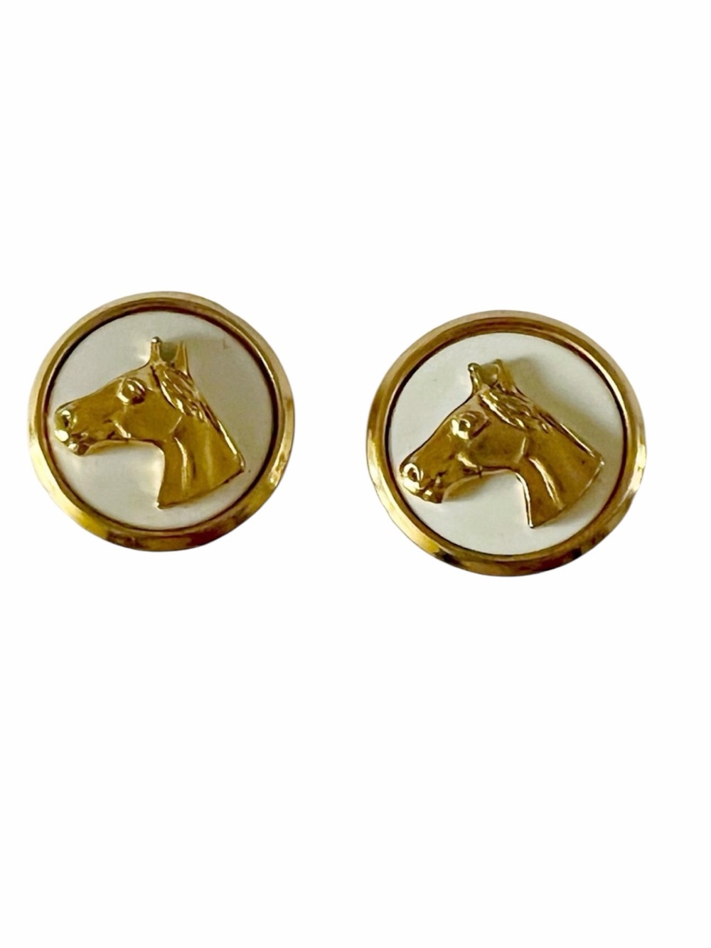 18 kt Gold plated Horse Round Clip on Earrings with base of Mother of Pearl